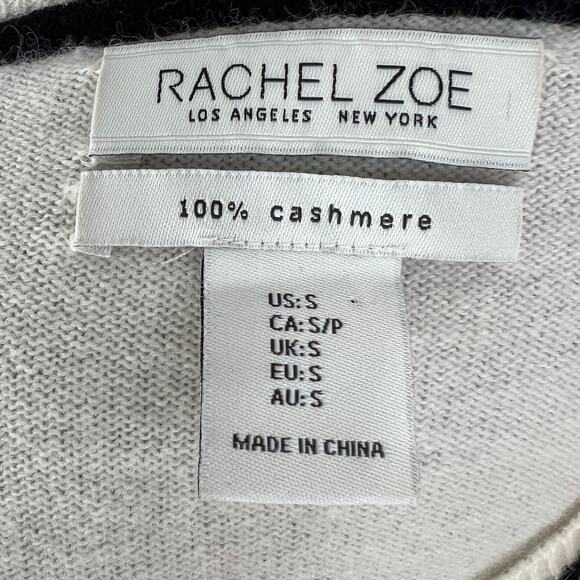 RACHEL ZOE Cashmere Knit Cream Sweater Black Stripe Trim Crew Pullover S Small - Picture 5 of 6